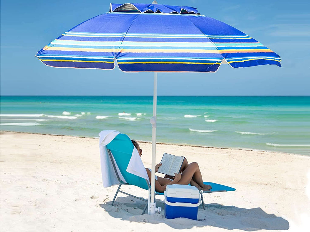 7Ft Heavy Duty Beach Umbrella UV 50 With Sand Anchor Tilt