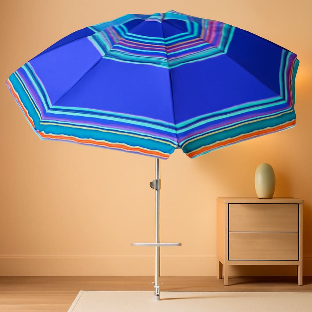 7Ft Heavy Duty Beach Umbrella UV 50 With Sand Anchor Tilt